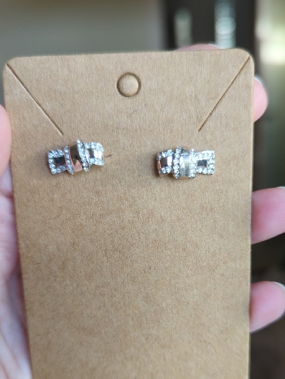 kate spade Silver Crystal Bow Stud Earrings with Branded Pouch - Picture 2 of 5